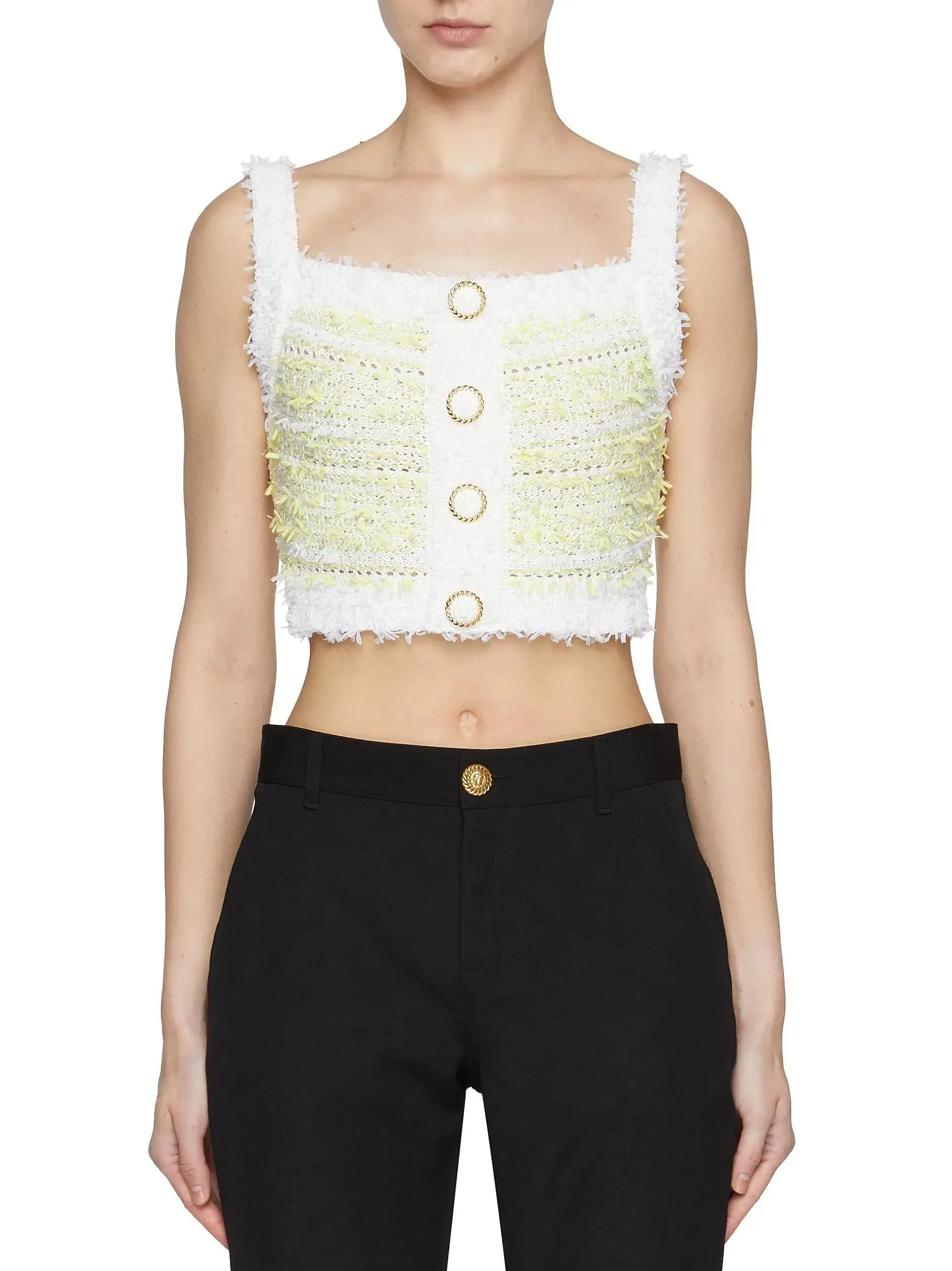 Women’s Cropped Striped Knit Tank in Yellow and White